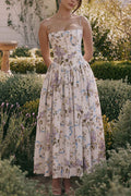 Spaghetti Strap Floral Print Bustier A-line Maxi Dress