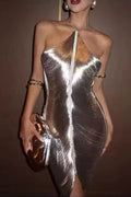 Chicest Halter Draped Fringe Mini Party Dress