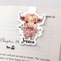Personalizado Highland Vaca Nacimiento Flor Marcapáginas Magnético Clip con Nombre Cumpleaños Regalo de Navidad para los ratones de biblioteca amantes de la lectura