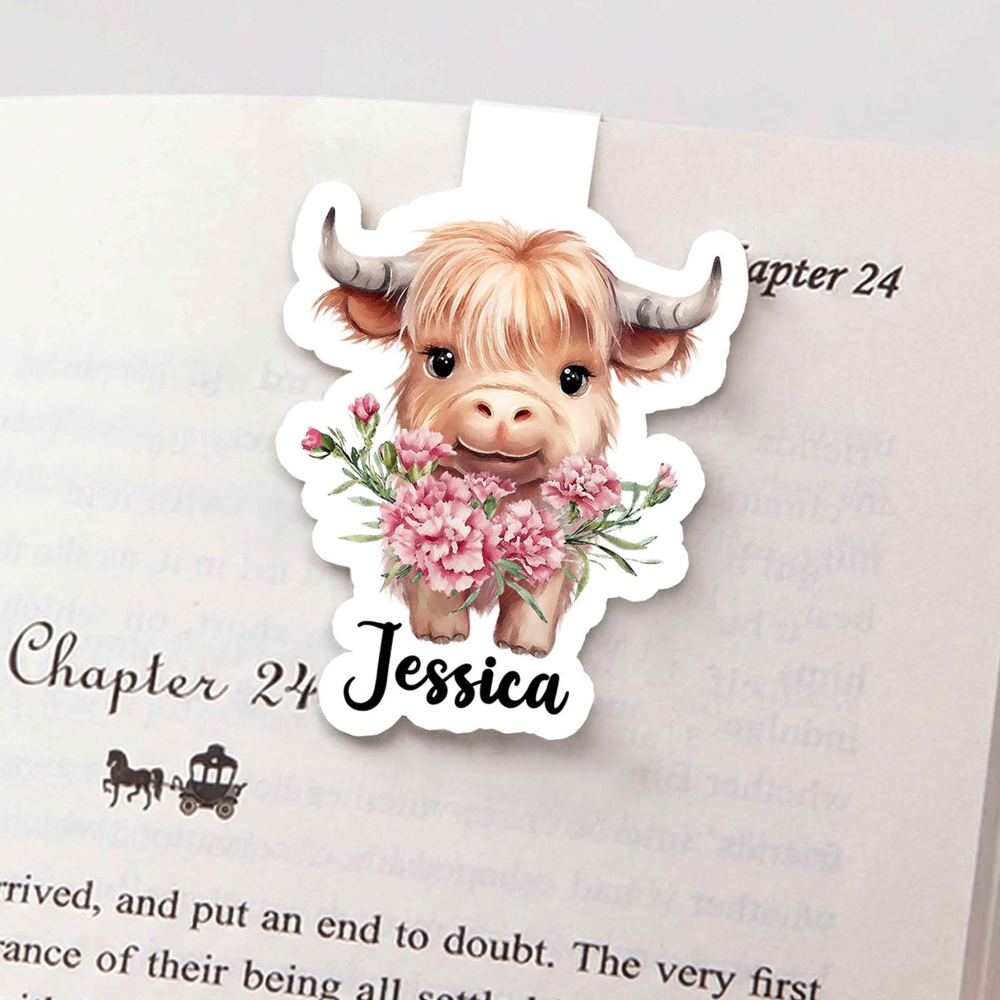 Personalizado Highland Vaca Nacimiento Flor Marcapáginas Magnético Clip con Nombre Cumpleaños Regalo de Navidad para los ratones de biblioteca amantes de la lectura