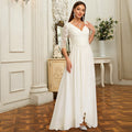 Bridal Wedding Dress Ivory Long Sleeve Asymmetrical V-Neck A-line