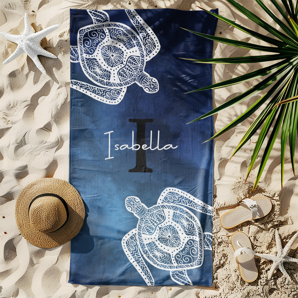 Toalla de playa personalizada de secado rápido con tortuga y nombre regalo de cumpleaños esencial para verano en la playa para familia y amigos