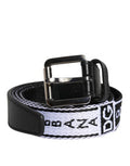 Men's Logo-Printed Nylon Belt Black Leather