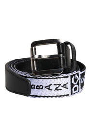 Men's Logo-Printed Nylon Belt Black Leather