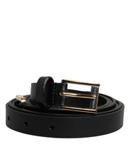 Men's Black Calfskin Classic Metal Logo Buckle Belt Calf Leather