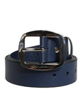 Men's Blue Calf Leather Classic Metal Buckle Belt