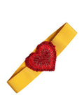 Women's Yellow Stretch Wide Waist Heart Embellished Belt Cotton Viscose