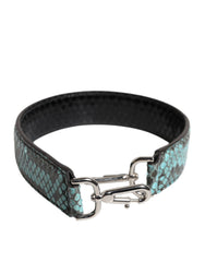Women's Black Blue Exotic Leather Bag Shoulder Strap And Python
