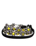 Women's Black Leather Daisy Crystal Embellish Waist Belt