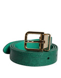 Women's Green Leather Logo Metal Waist Buckle Belt