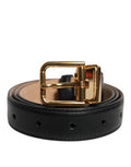 Women's Black Leather Logo Metal Waist Buckle Belt