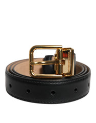 Women's Black Leather Logo Metal Waist Buckle Belt