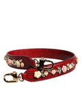 Women's Red Leather Floral Embellish Bag Shoulder Strap Calf