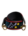 Women's Black Cotton Printed Bag Shoulder Strap Calf Lamb