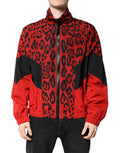 Men's Red Leopard Nylon Bomber Full Zip Jacket Clothing