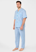 Pijama Hombre Verano Corto/Largo Popelín Rayas - Azul 6912_30