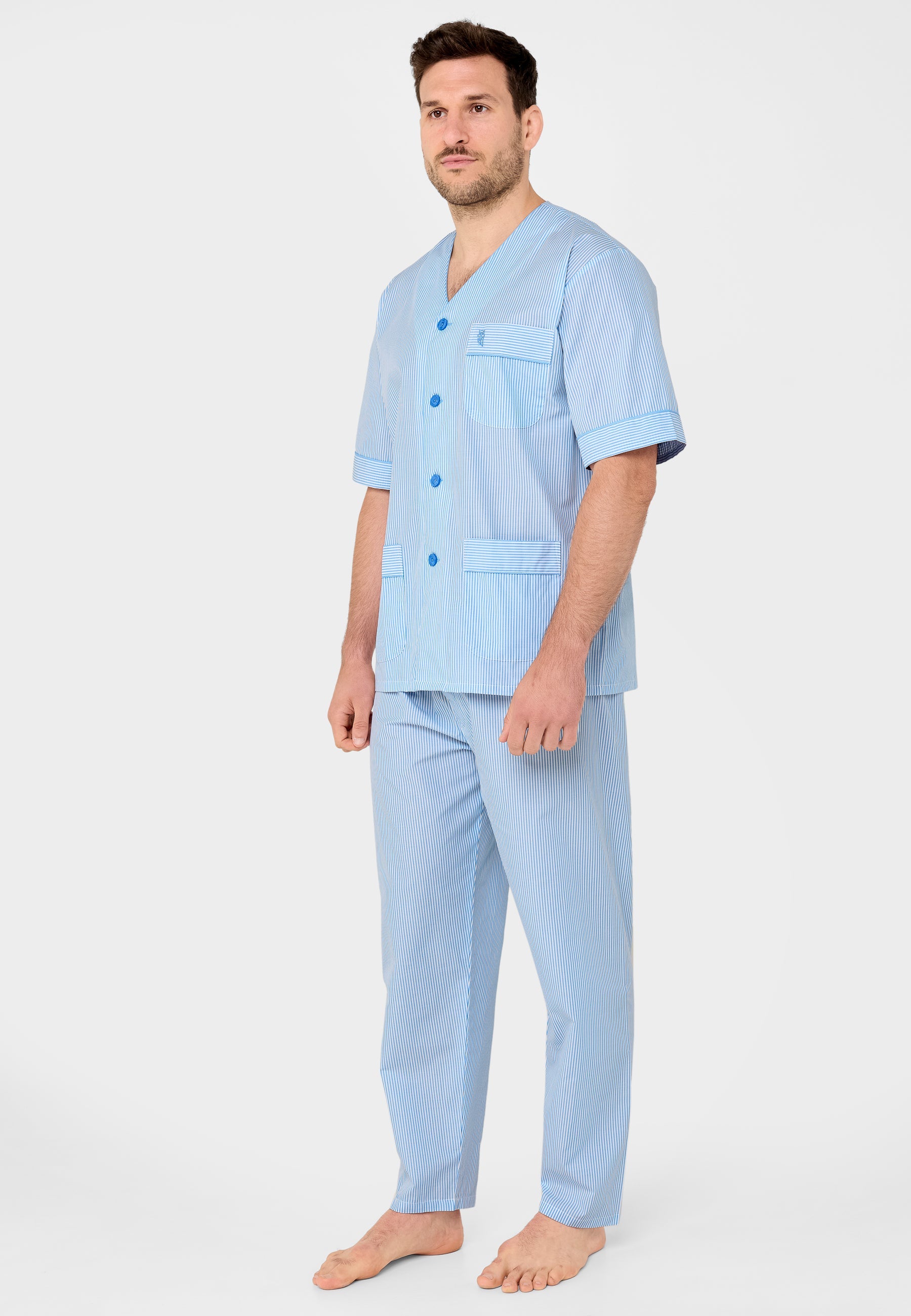 Pijama Hombre Verano Corto/Largo Popelín Rayas - Azul 6912_30