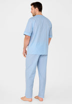 Pijama Hombre Verano Corto/Largo Popelín Rayas - Azul 6912_30