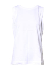Women's White Cotton Sleeveless Crew Neck T-Shirt