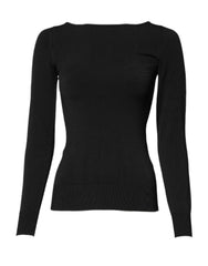 Women's Black Viscose Long Sleeves Pullover Top Polyester
