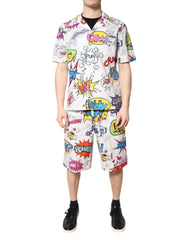 White Cartoon Print Cotton Men Pajama Set Sleepwear Clothing