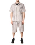Beige Floral Print Cotton Men Pajama Set Sleepwear Clothing