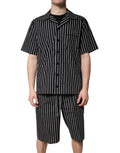 Black White Stripes Cotton Men Pajama Set Sleepwear And Clothing
