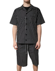 Black White Stripes Cotton Men Pajama Set Sleepwear And Clothing