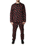 Black Floral Print Cotton Men Pajama Set Sleepwear Clothing