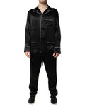 Men's Black Silk Shirt Pants Pajama Set Sleepwear