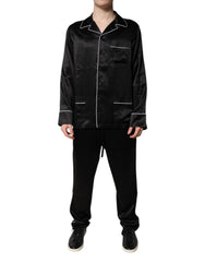 Men's Black Silk Shirt Pants Pajama Set Sleepwear