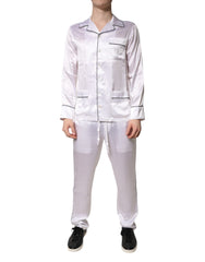 White Satin Silk Men Pajama Set Sleepwear Clothing