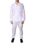 Men's White Cotton Shirt Pants Pajama Set Sleepwear