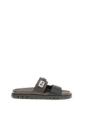 Ferragamo Double-Strap Leather Sandals — Gray