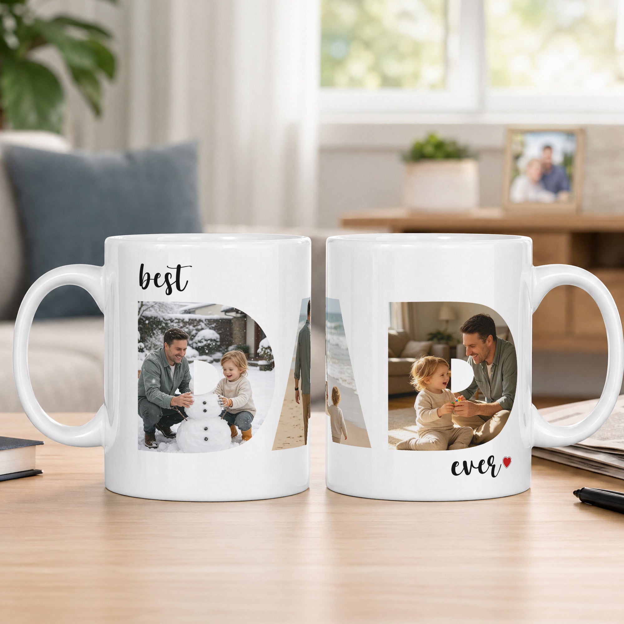 Taza de cerámica personalizada Best Dad Ever 3 Photos 11 oz 15 oz Uso diario Cumpleaños Día del Padre Regalo para papá