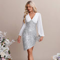 Bridal Wedding Dress White Long Sleeve Asymmetrical V-Neck Bodycon