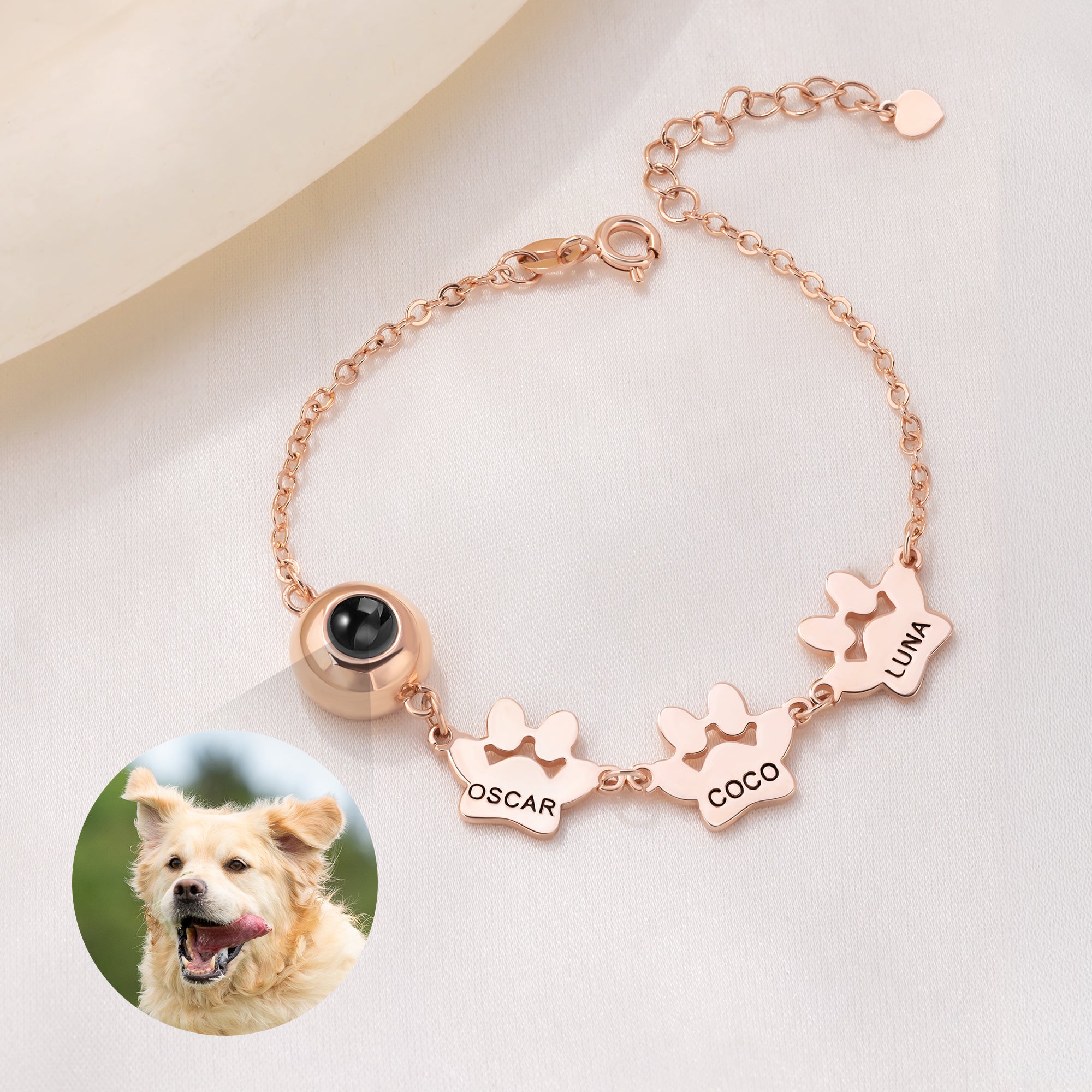 Personalizada Paw Print Design Foto Pulsera de Proyección con 1-5 Nombres Dainty Joyería Pet's Day Birthday Gift for Women Pet Lovers Owners