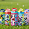 Botella de agua con nombre, aislada, con asa y pajita de silicona, personalizada, de un bonito animal de acuarela, de 12 oz, para niños, como regalo de cumpleaños, de vuelta al cole, para niños y niña