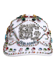 Men's White Multicolor Crystal Embellish Baseball Cap Cotton Elastane Accessory
