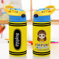 Botella isotérmica de agua con asa y pajita para niños, personalizada, multicolor, de dibujos animados, de 12 oz. Regalo de cumpleaños de vuelta al cole para niños y niñas