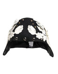 Women's Black Wool White Floral Gold Leaf Cloche Hat