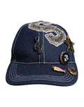 Women's Blue Crystal Embellishment Baseball Cap Cotton Polyester Elastane Accessory
