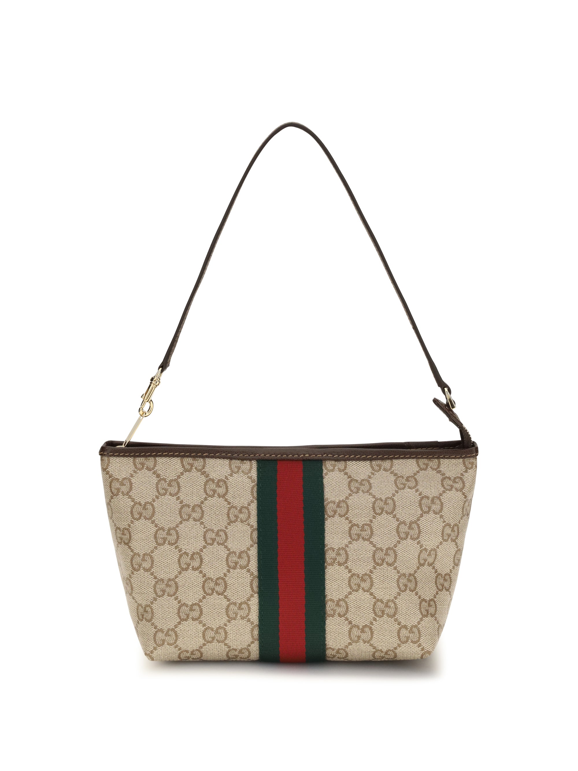 Gucci GG Canvas Web Stripe Shoulder Bag — Beige