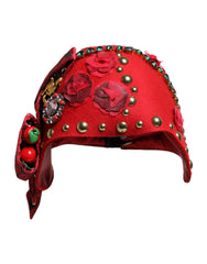 Women's Red Crystal Gold Roses Brooch Embellished Hat