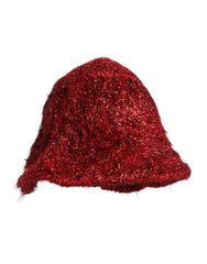 Women's Red Viscose Tinsel Wide Brim Bucket Hat