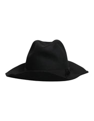 Women's Black Wide Brim Trilby Fedora Hat