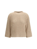 Fabiana Filippi Platinum Yarn with Micro Sequins Sweater — Beige