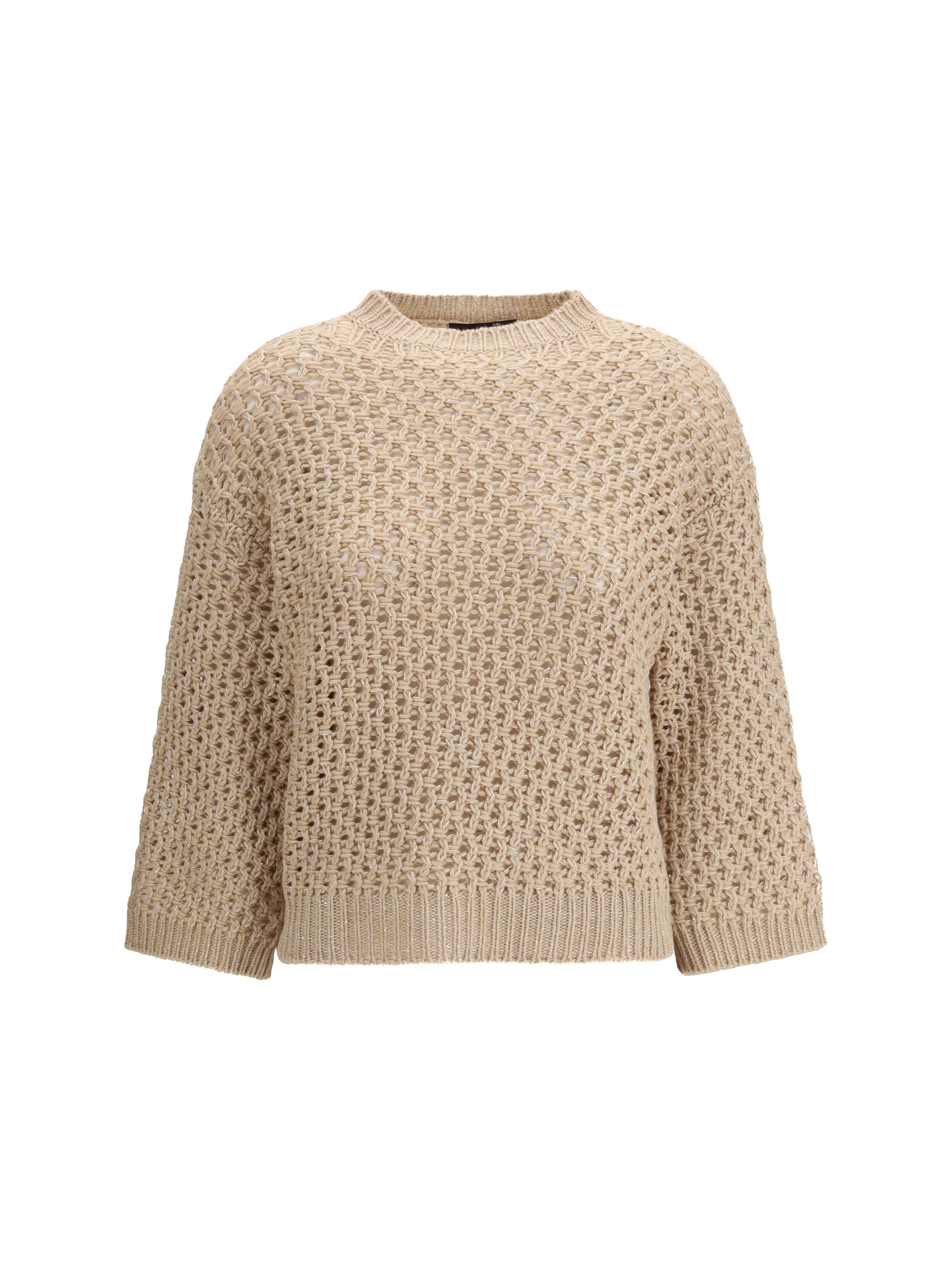 Fabiana Filippi Platinum Yarn with Micro Sequins Sweater — Beige