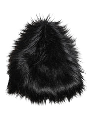 Black Acrylic Fur Womens Bucket Hat Polyester Modacrylic