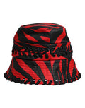 Women's Black Red Stripe Polyester Wide Brim Bucket Hat And